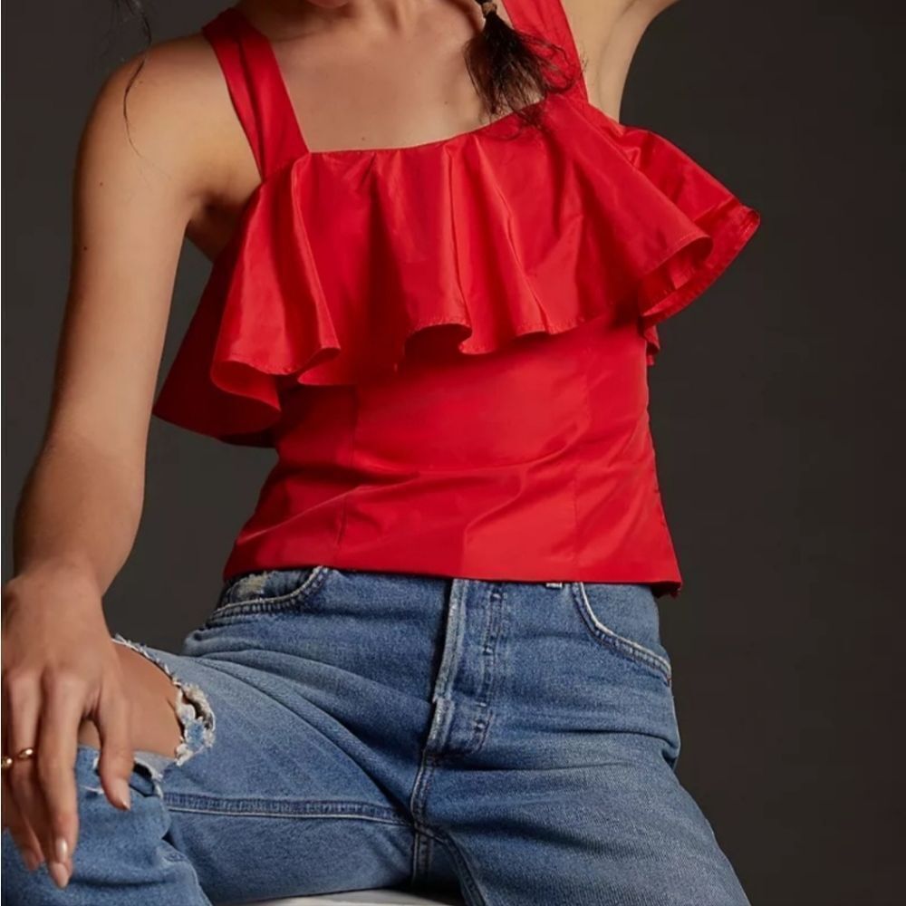 Anthropologie Mauve Red Ruffled Tank Size 12